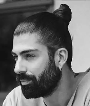 Slicked-Back Top Knot with a Beard